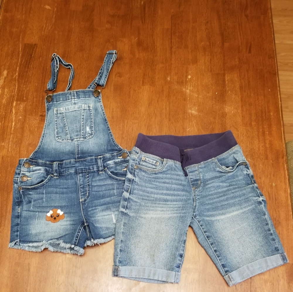 Pair of girls overall shorts and regular shorts